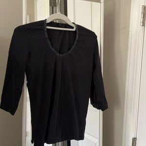 J crew distressed 3/4 sleeve t shirt with leather collar